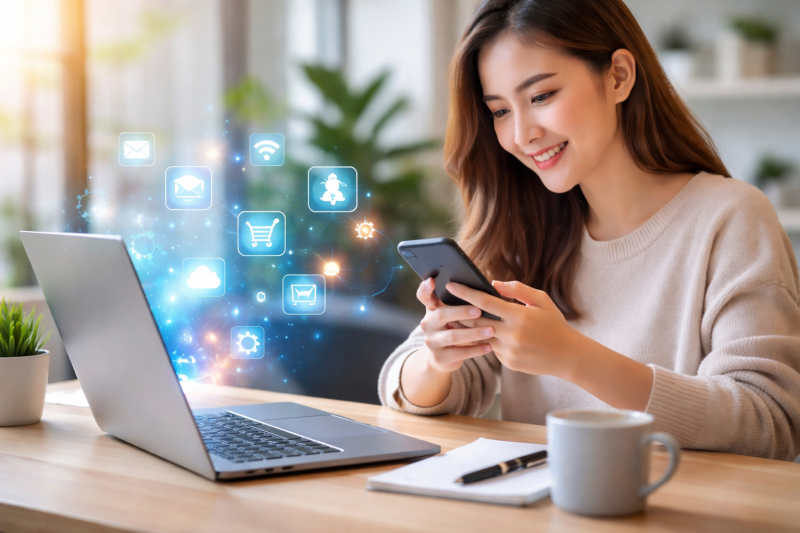 Ilustrasi perkembangan teknologi digital di era modern