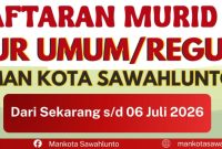 Madrasah Aliyah Negeri (MAN) Kota Sawahlunto membuka Penerimaan Murid Baru (PMB) Tahun Pelajaran 2026/2027.