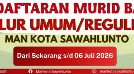 Madrasah Aliyah Negeri (MAN) Kota Sawahlunto membuka Penerimaan Murid Baru (PMB) Tahun Pelajaran 2026/2027.
