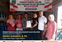 Ketua Bidang Humas PMI Kabupaten Pasaman Barat (Pasbar), Idenvi Susanto, S.Pd, resmi mendaftarkan diri sebagai bakal calon (balon) Wali Nagari Kajai Selatan, Kecamatan Talamau, untuk periode 2025–2031. Berkas pencalonannya diterima langsung oleh Ketua Panitia Pemilihan Wali Nagari (Pilwana) Kajai Selatan, Ilham Bima Sakti, Kamis (16/7/2026).
