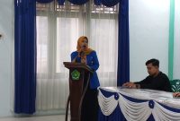 Ketua KOPRI PC PMII Pasaman Barat, Sahabati Imelia Siska Putri, dalam sambutannya di hadapan 30 kader.