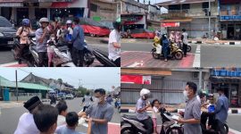 Aliansi Mahasiswa Pariaman Bersatu menggelar aksi sosial bertajuk “1 Masker 1000 Kebaikan” dengan membagikan masker gratis kepada masyarakat di kawasan Tugu Tabuik, Kota Pariaman, Jumat (11/9/2026).
